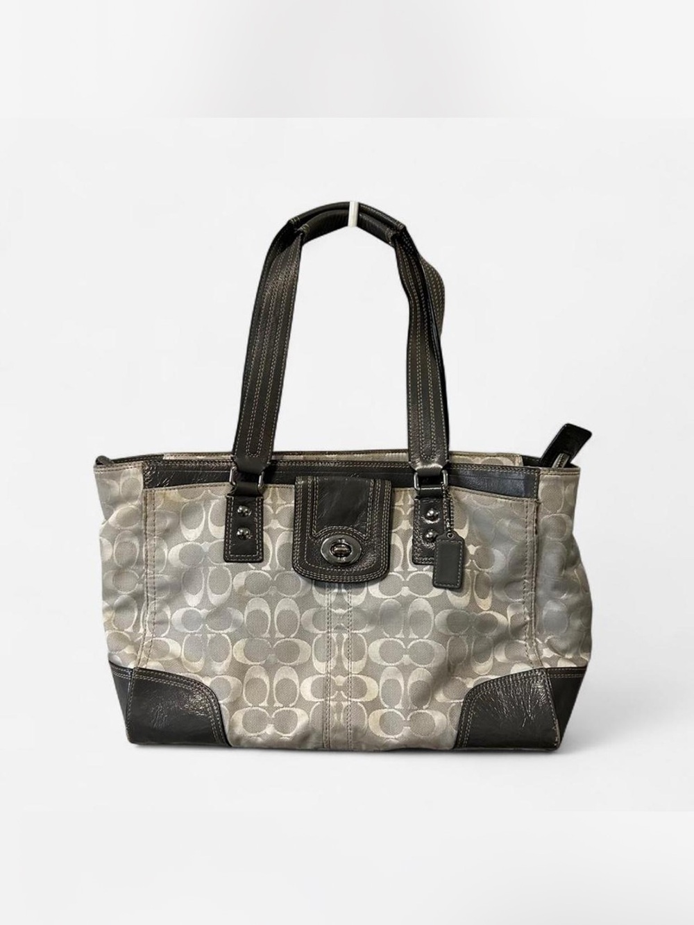 Coach Signature Tote in Silver and White